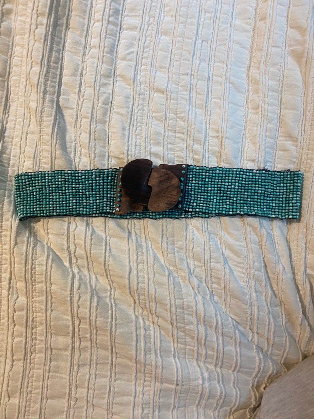 Turquoise Beaded Stretch Waist Belt with Wooden Buckle